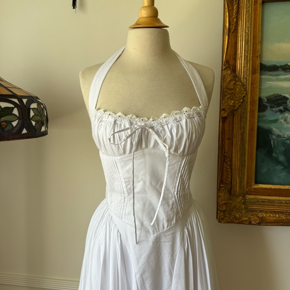 House of CB ADABELLA- White Cotton Halter Dress - Picture 3 of 11